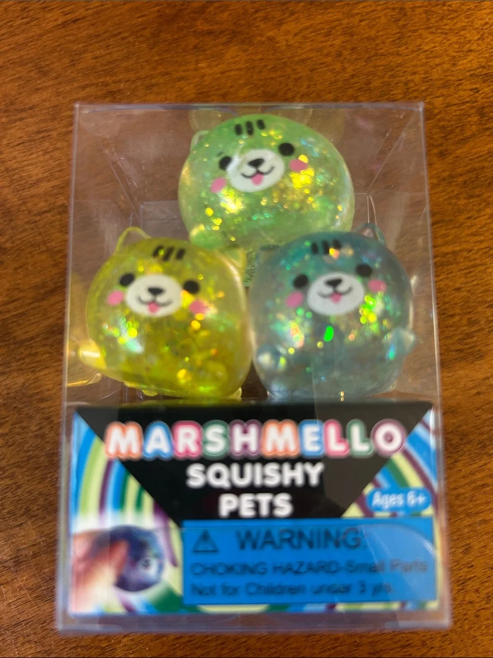 Marshmello Squishy Pets - Set of 3 Glitter Green, Yellow, Blue Kittens